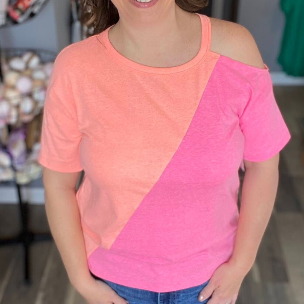 Cold Shoulder Bright Two Tone Short Sleeve NWT